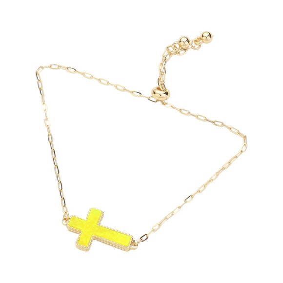 NEW Yellow Druzy Stone Sparkle Cross Gold Dipped Bracelet Necklace Earrings SET - Picture 5 of 7